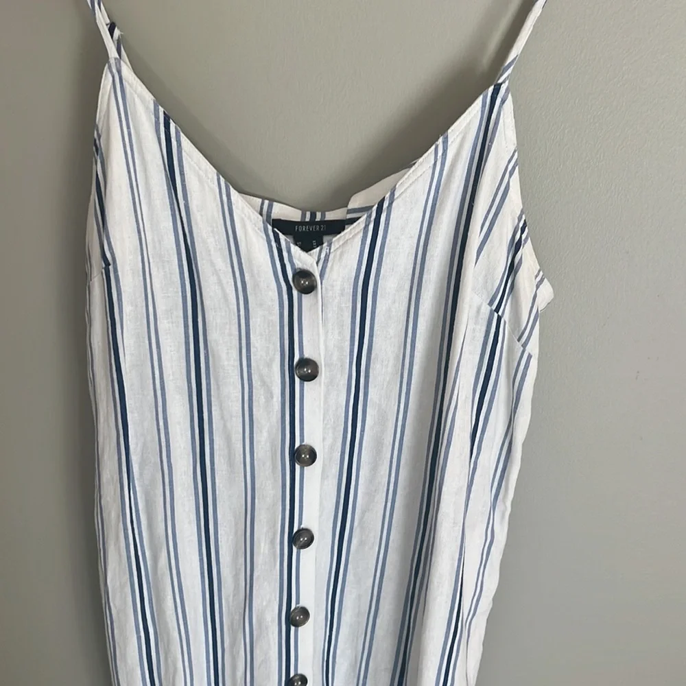 Linen button down dress - adjustable spaghetti straps - pockets! PERF condition - Picture 7 of 16